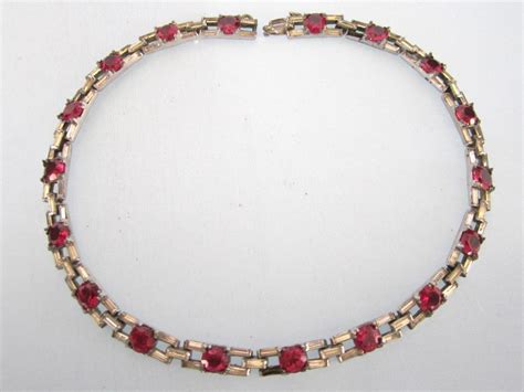 Vintage Ruby Necklace Wwhite Stones