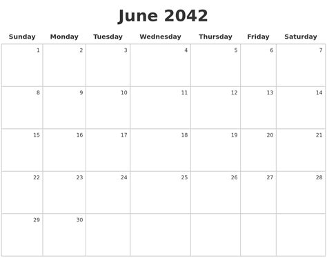 June 2042 Make A Calendar