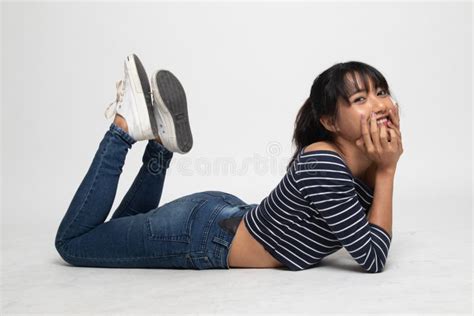 Beautiful Young Asian Woman Lay On Floor Stock Image Image Of Female