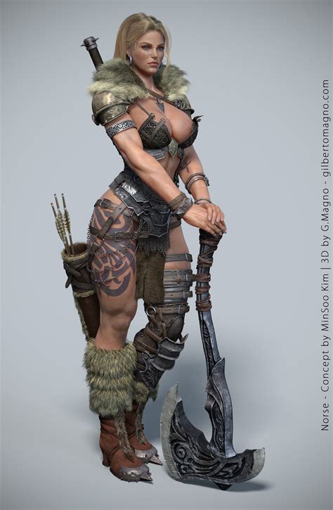 Women Big Boobs Warrior Fantasy Girl Cleavage Inked Girls Norse Fantasy Art Digital Art