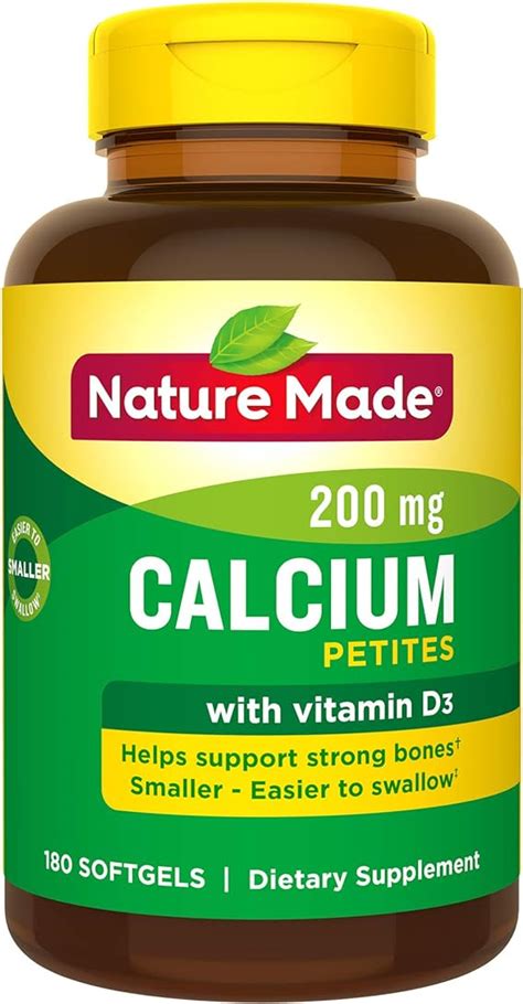 Nature Made Calcium 200 Mg Petite Softgels With Vitamin D3 180 Count