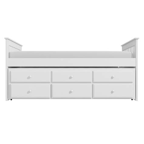 White Single Captains Guest Bed With Storage Drawers And Trundle