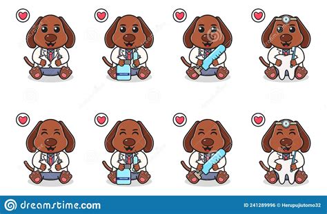 Vector Illustration Of Cute Sitting Dog Cartoon With Doctor Costume