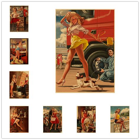 Red Telephone Box Sexy Girl Pin Up Ussr Soviet Vintage Retro Canvas Painting Poster Diy Wall