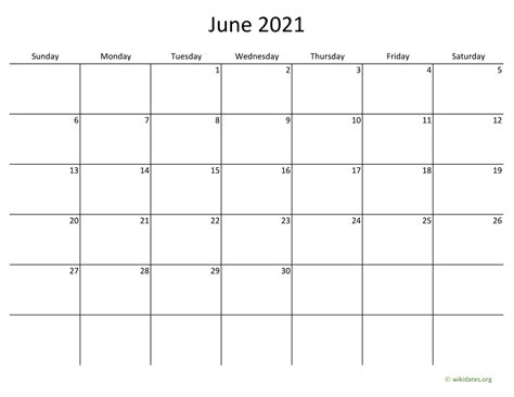 June 2021 Calendar With Bigger Boxes