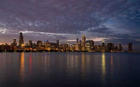 Chicago Skyline At Night Free Stock Photo Public Domain Pictures