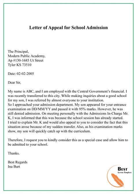 23 Free Appeal Letter Template Format Sample And Example