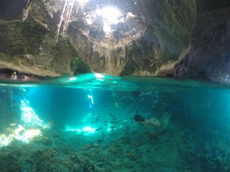 Crystal Clear Waters Sunlight Streaming Through The Cave And