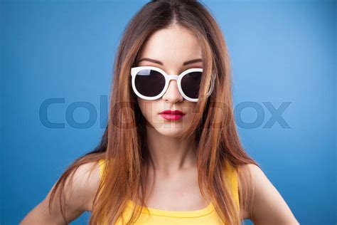 Beautiful Young Girl Wear Sunglasses Stock Image Colourbox