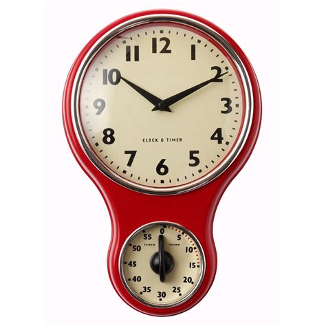Retro Vintage Kitchen Wall Clock Timer Round Home Decor Quartz Red New