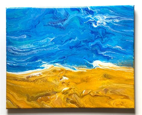 Seascape Golden Sands Beach Sea Original Painting Blues White Etsyde