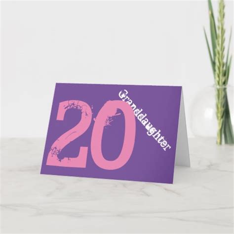 Granddaughter 20th Birthday White Pink Purple Card