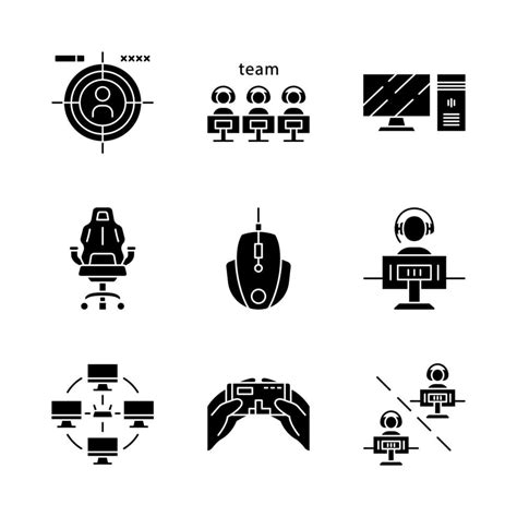 Esports Glyph Icons Set Videogame Tournament Game For Player And Team