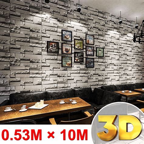 123 Pcs Dark Grey 3d Effect Wallpaper Stack Stone Brick Wallpaper