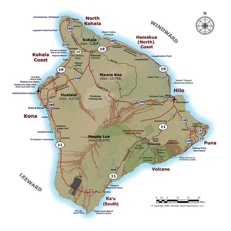 Detailed Map Of Big Island Of Hawaii With Roads Cities And Airports