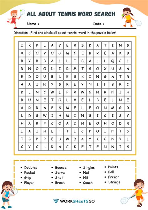 All About Tennis Word Search Worksheets Worksheetsgo