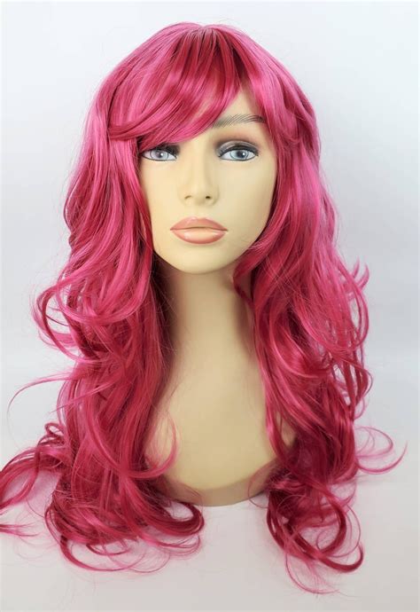 Long Wavy Hot Pink Wig Long Hot Pink Wig Long Wavy Pink Wig Etsy