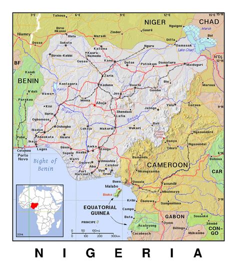 Detailed Political Map Of Nigeria With Relief Small 