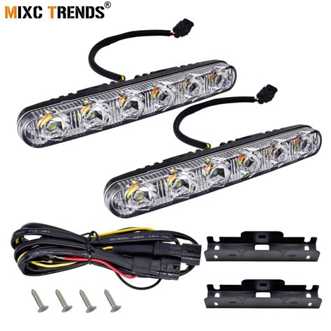 1pair White Amber Flowing Led Drl Turn Signal Light Dual Color Turning