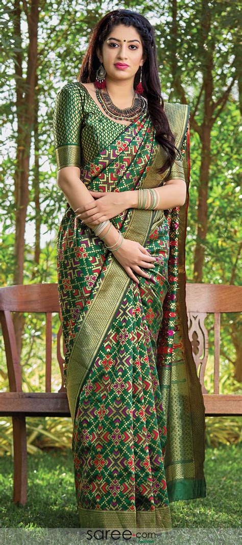 Vintage Sari Art Silk Green Heavy Sarees Banarasi Brocade Woven 5yd Craft Fabric