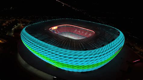 special illumination of the allianz arena during uefa euro 2020