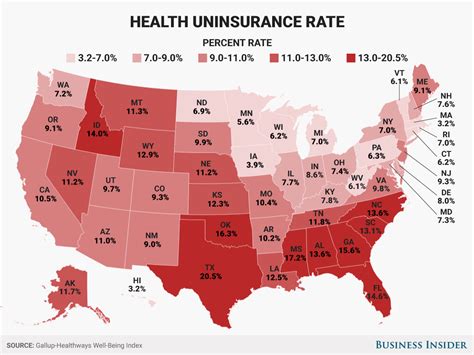 With one marketplace application, you can review lower costs based on your income, compare your coverage options. State uninsurance rate map, no health insurance - Business Insider