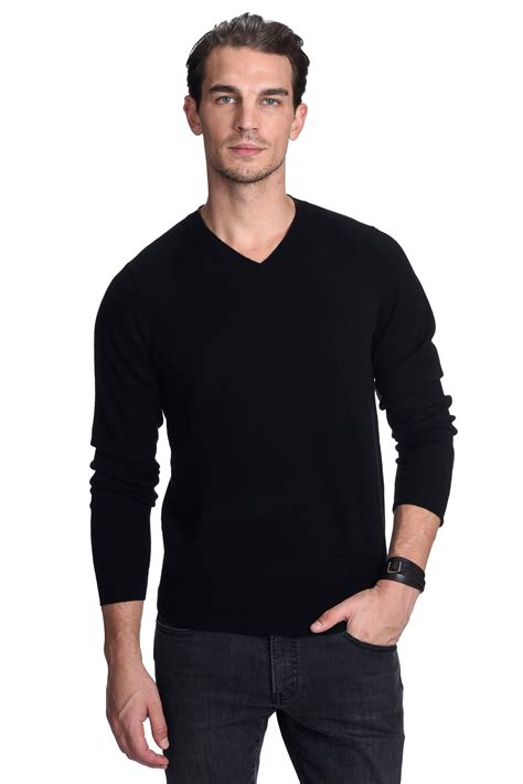 Black Cashmere Mens V Neck Sweater Pull Homme Style Vestimentaire