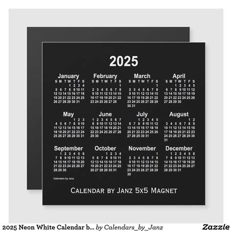 2025 Neon White Calendar By Janz 5x5 Magnet Zazzle Business