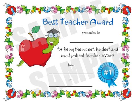 Certificate Best Teacher Kids Certificate Pdf Download Etsy Hong Kong