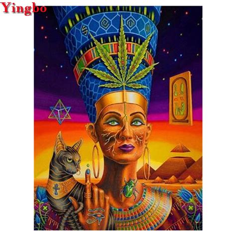 Full Drill Square Round Diy Diamond Painting Egyptian Woman And Cat Diamond Embroidery Cross