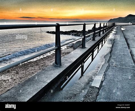 Sunset Seaside Railings Stock Photo Alamy