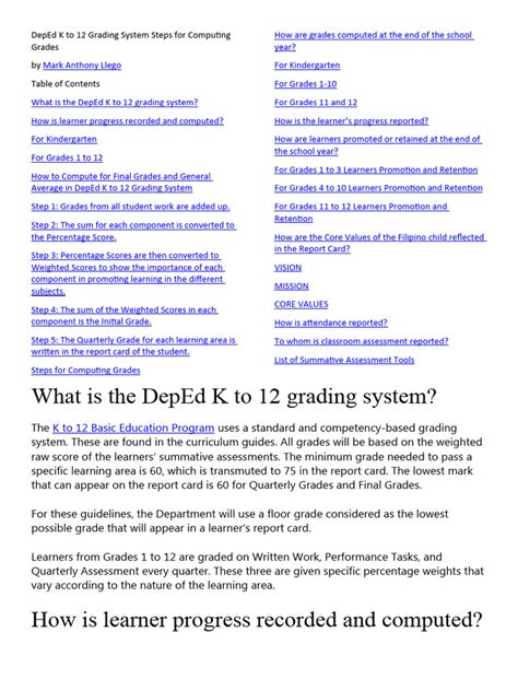 Deped K To 12 Grading System Steps For Computing Grades Pdf