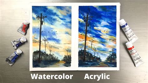 Watercolor Vs Acrylic Painting Series 1 On Same Topic Landscape