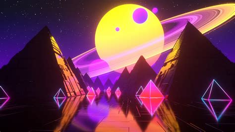 Planet Space Pyramid With Background Of Stars 4k Hd Vaporwave