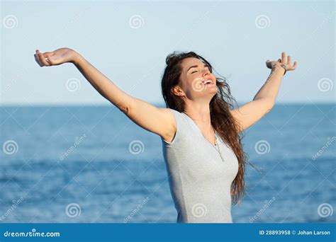 Beautiful Woman With Arms Outstretched Stock Photo Image Of Happy