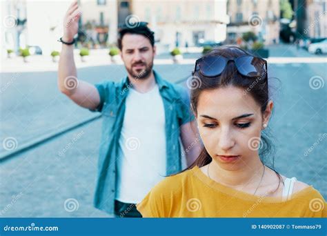 Young Couple Arguing In The City Street Stock Image Image Of Affair