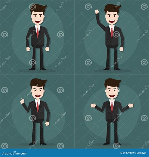 Set Of Businessman Characters Poses Stock Illustration Illustration