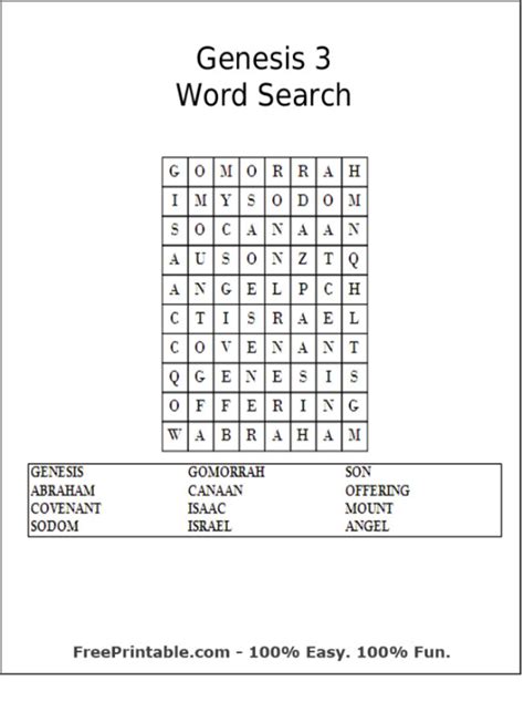 Abraham And Isaac Word Search