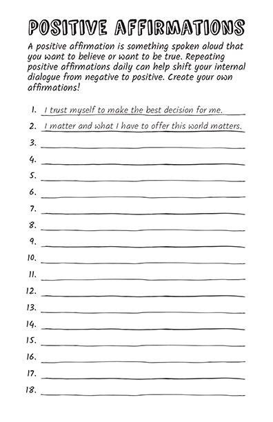 Printable Positive Affirmations Worksheet