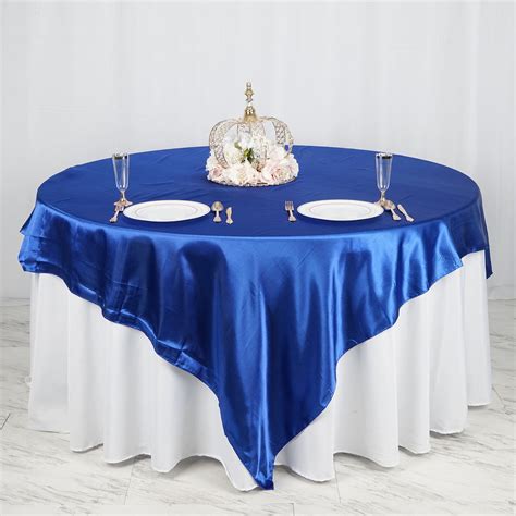 90 Royal Blue Satin Overlay Seamless Square Table Overlays
