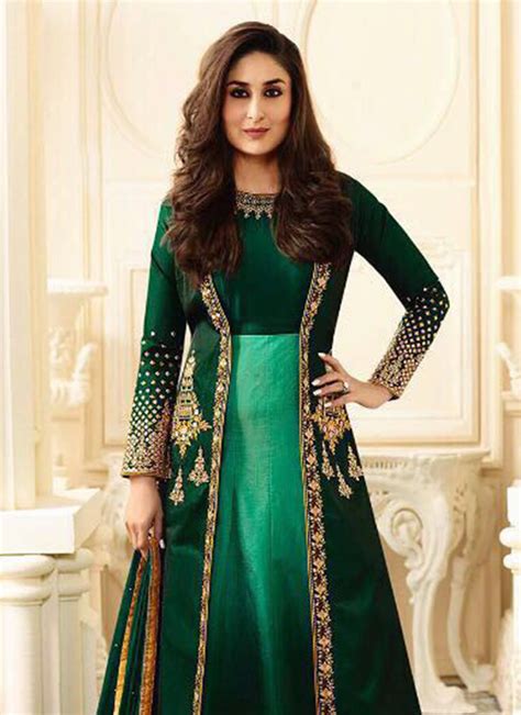 Buy Kareena Kapoor Green Art Silk Anarkali Suit Embroidered Anarkali Suit Online Shopping