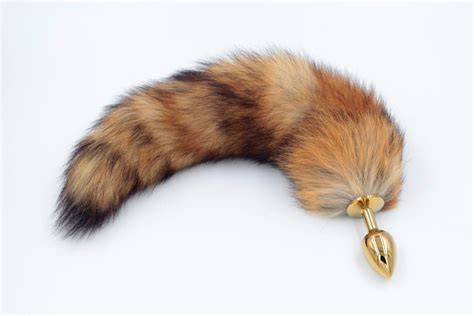 acheter red fox tail butt plug anal 35cm de long réel queues or métal anal sex toy 2 8 7 5cm