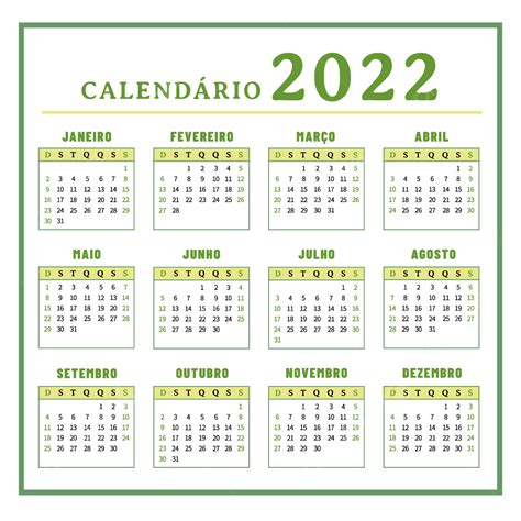 2022 Calendário Do Ano Verde Png 2022 Calendário Quadro Imagem Png