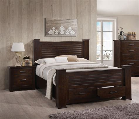 Queen bed frame, head and foot board. Transitional Mahogany Finish Storage King Bedroom Set 3Pcs ...