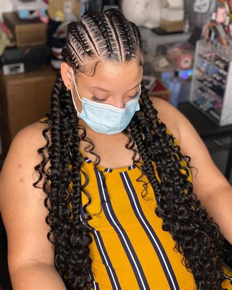 Straight Back Feed In Braids With Curls 💥💥💥 In 2021 Braids With Curls