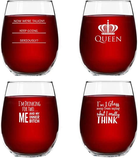 Funny Stemless Wine Glasses Set Of 4 15 Oz Funny Novelty Wine Glassware T For Women Party