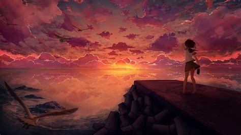 1600x900 Resolution Anime Girl Looking At Sky 1600x900 Resolution