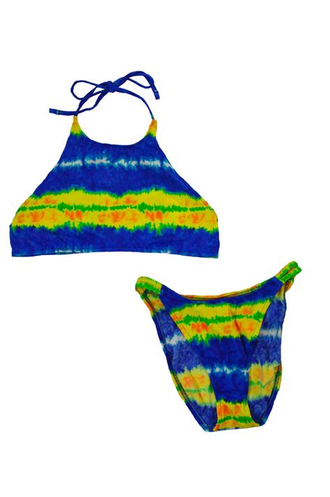 1990s tie dye bikini 2 piece swimsuit swim wear high waist