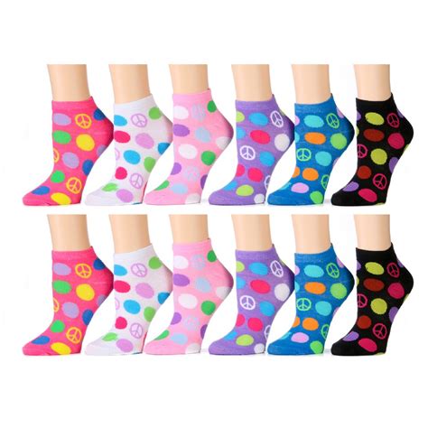 120 Units Of Assorted Prints Womens Cotton Blend Ankle Socks Peace
