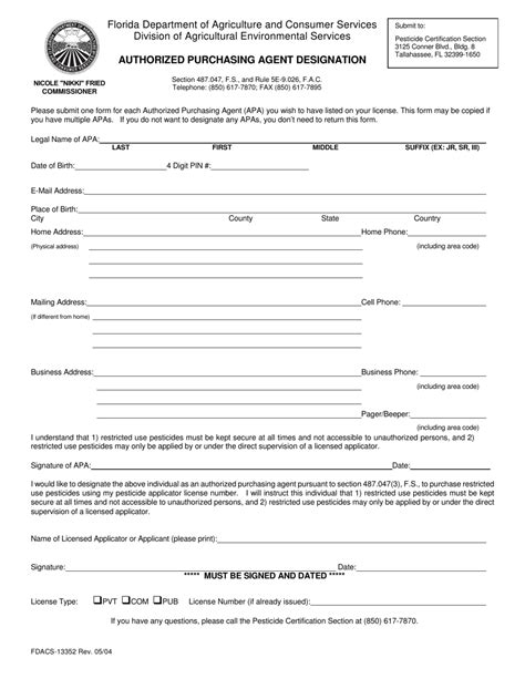 Authorized Agent Designation Fillable Form Free Sample Template